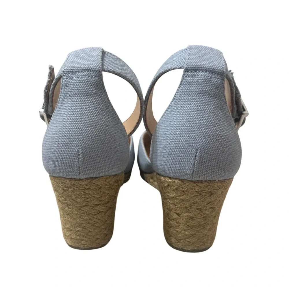 Vionic Amy Wedge Espadrille Sandals 9 Wide Sky Blue Excellent Canvas Buckle